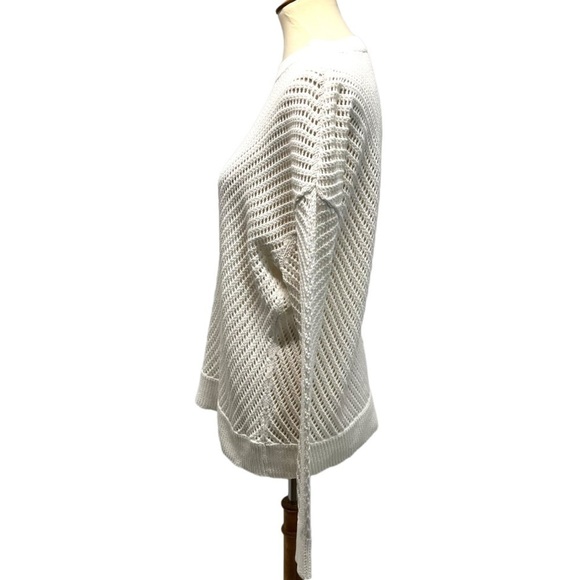 Vince Optic White Cotton Open Weave Crochet Knit Crew Neck Sweater Small - Picture 5 of 11